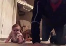 A Cute Baby Girl & Father Fitness Workout Together. Adorable!!