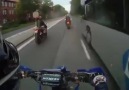 Biker give high five to buss driver ahaha