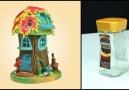 DIY Fairy Garden Log House using Jar and Paper ClayFull video Youtube Channel