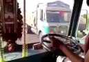 Driver climbs around truck while it's driving