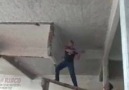 Falling From Height. An Example Of Unsafe Working