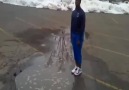Guy thinks he is jumping in a puddle, but actually..