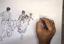 people on the go .. time lapse sketch