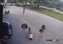 Rogue tire takes out pedestrian!