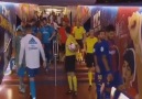 Ronaldo saying hello to Messi and Suarez in tunnel during halftime!! -Cr7Amol