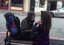 This girl gave her dinner to a homeless man