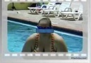 Very fat and heavy woman riding on boys shoulders in pool